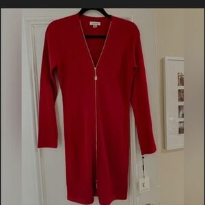 Calvin KeinWomen V-Neck Ribbed Sweater Dress, Red